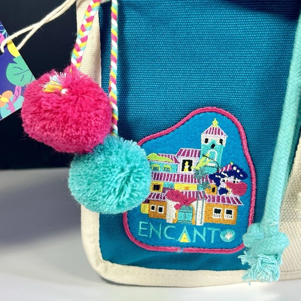 Disney ENCANTO x CAMP Canvas Flap Backpack Bag‎ Embroidered Poms NWT